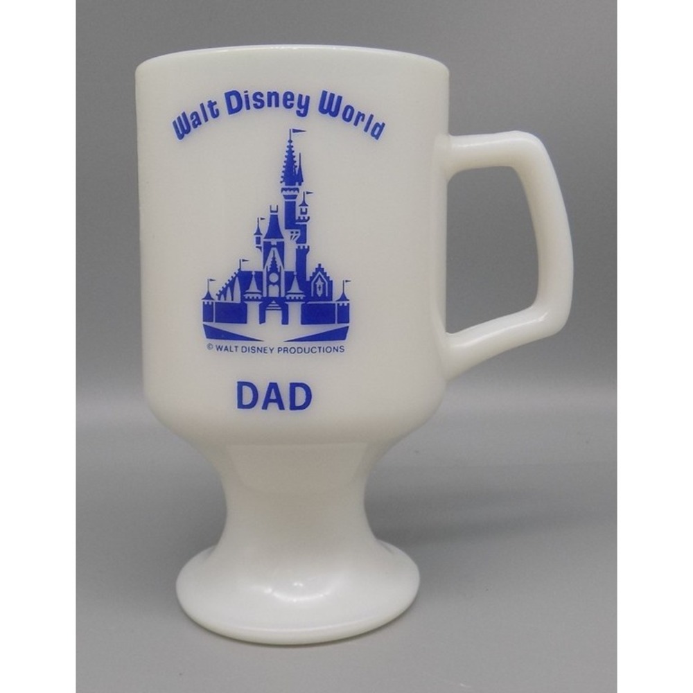 Vintage Walt Disney World DAD Coffee Mug Pedestal Old Logo Milk Glass Original